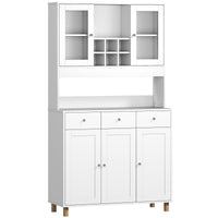 HOMCOM 180 cm Küchenschrank, 2 Glastüren, 3 Schubladen, 4 verstellbare Regale, Esszimmerschrank, Spanplatte