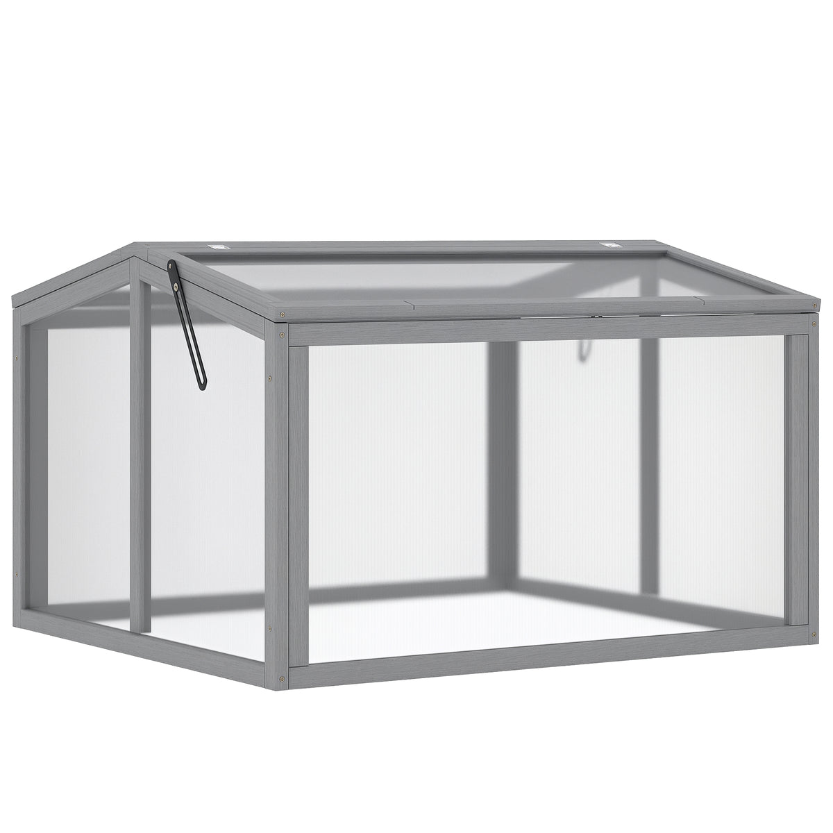 Cold Frame Greenhouse Plant Bed with Wooden and Polycarbonate Cover, Weatherproof, Light Grey, 90 x 80 x 58 cm