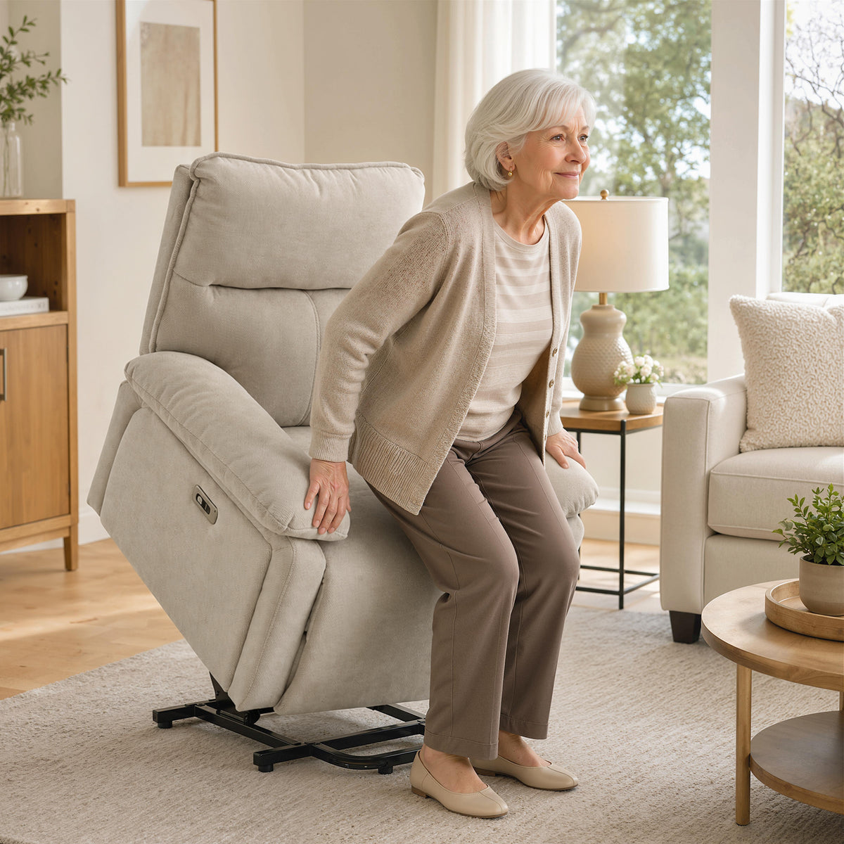 HOMCOM Elektrischer Aufstehsessel mit Massage & Wärme, Relaxsessel aus Chenille mit hochdichtem – Produktabbildung 2