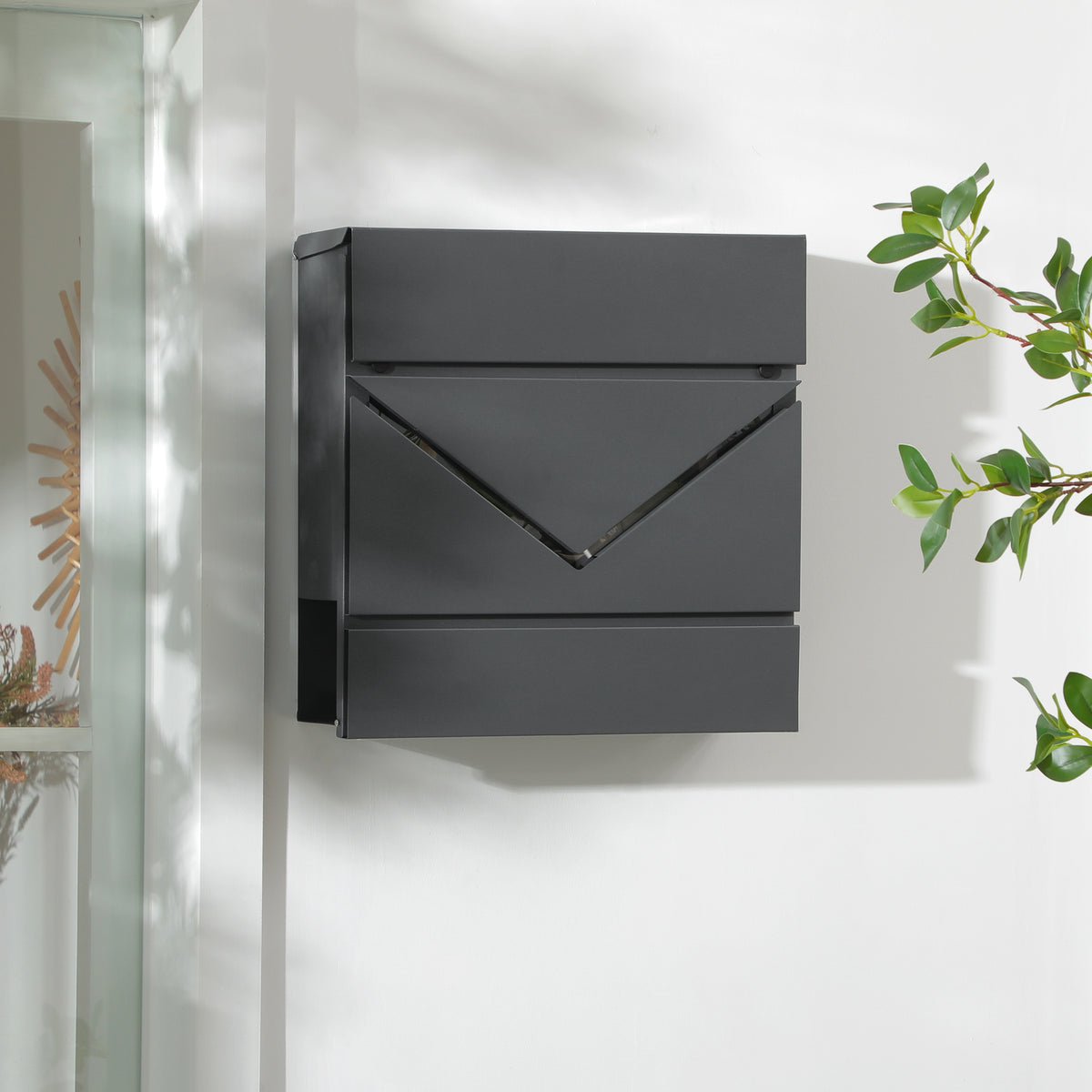 HOMCOM Briefkasten mit Deckel, 2 untere Abflusslöcher, Stahl, mit Schloss, Grau – Produktabbildung 2