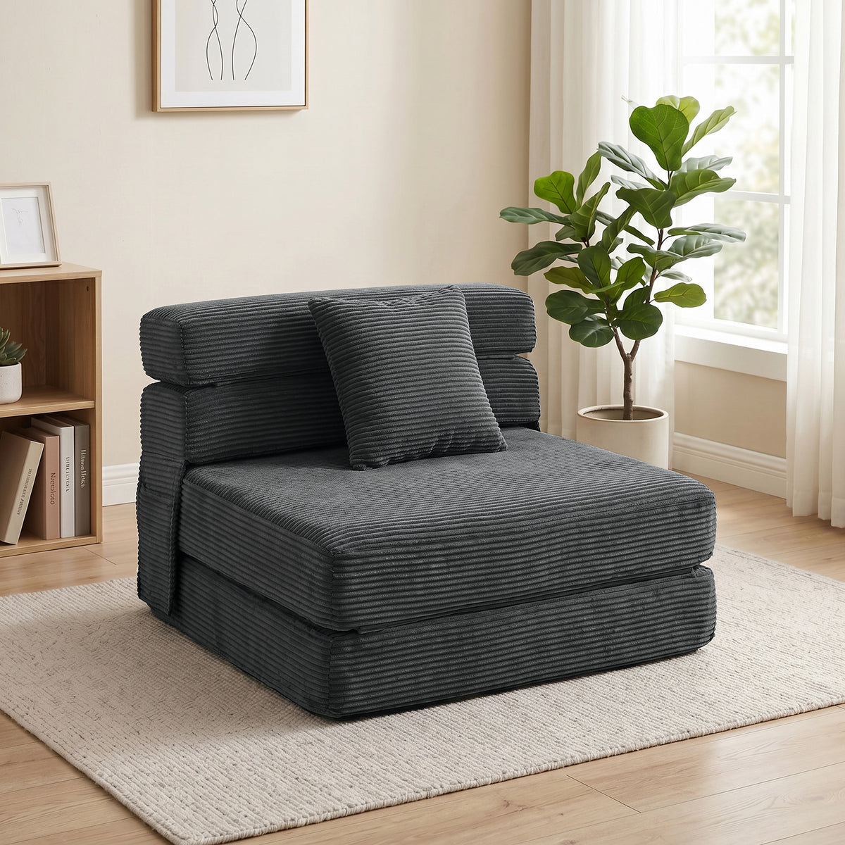 HOMCOM 2-in-1 Boneless Cloud Bodenstuhl, klappbares Schlafsessel mit Cord-Optik & Lendenkissen – Produktabbildung 2