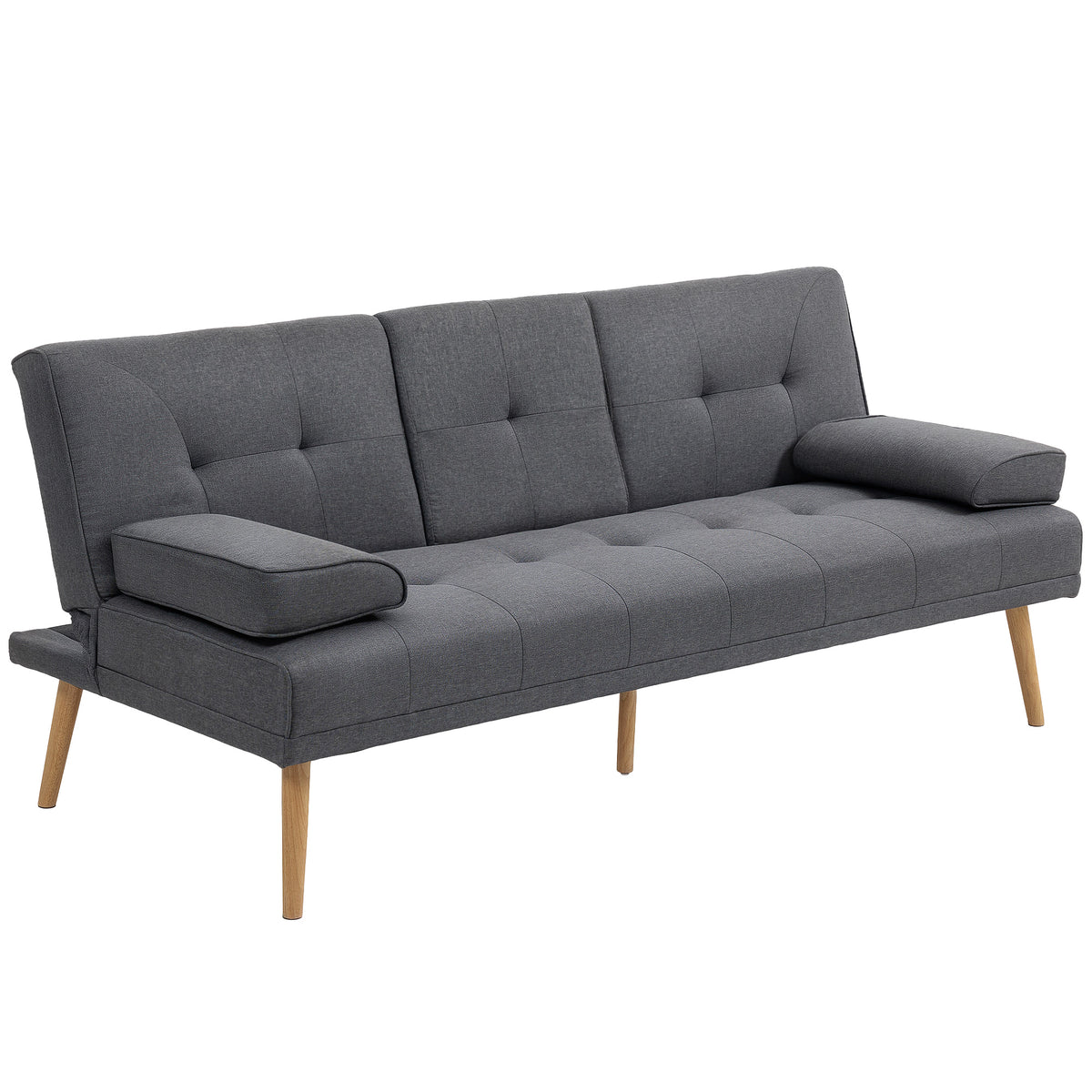 HOMCOM Schlafsofa im Skandi-Design, 3-Sitzer-Sofa, 2 Kissen, Grau + Natur