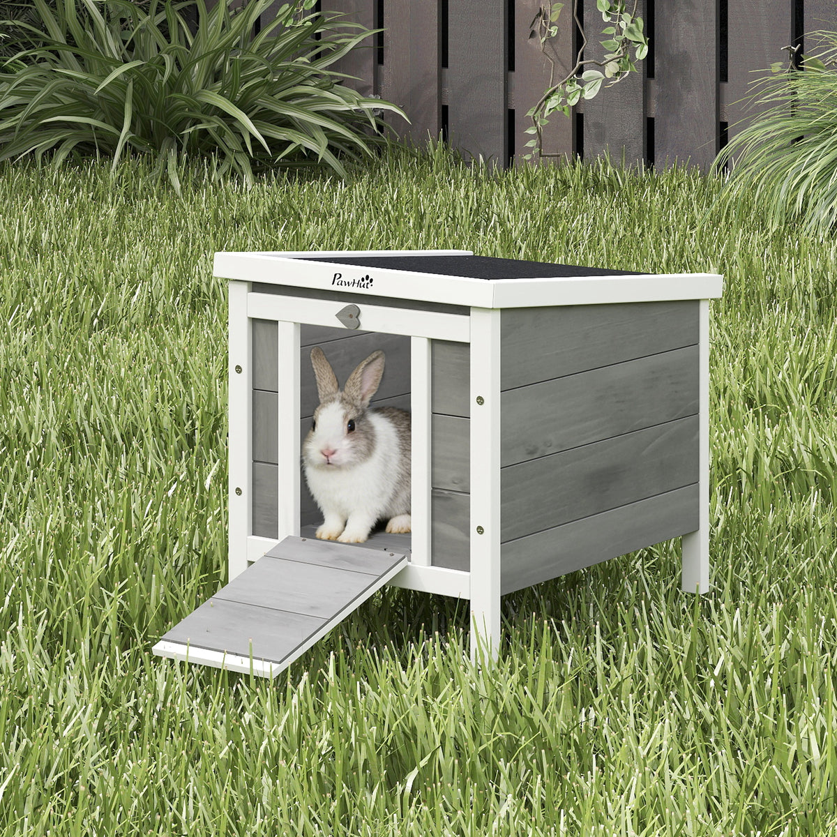 Small Animal Hutch Small Animal House with Ramp Wood Grey (2)