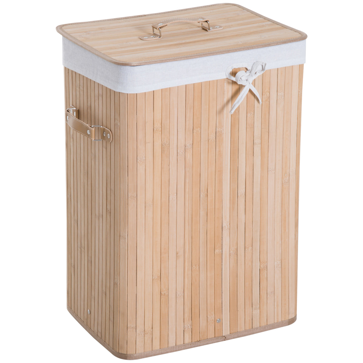 HOMCOM Wäschekorb schmal mit Deckel Wäschesammler 72L mit Griff für Waschküche Schlafzimmer Natur