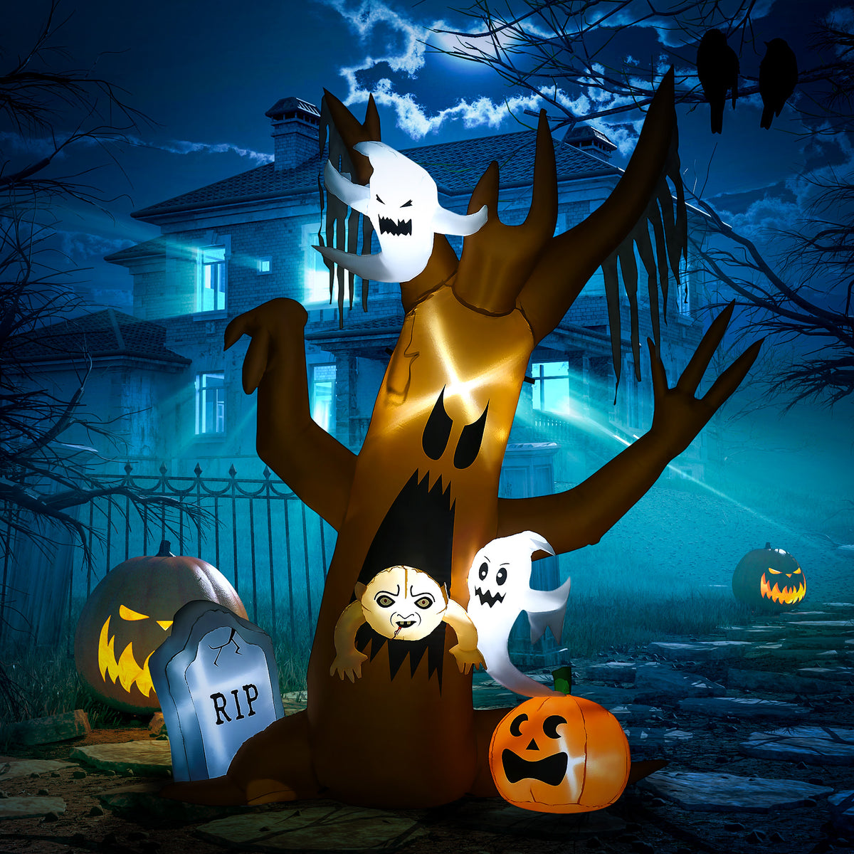 HOMCOM Halloween-Deko, 2,40m großer Geisterbaum, selbstaufblasend, LED-Beleuchtung, für Außenbereiche – Produktabbildung 2
