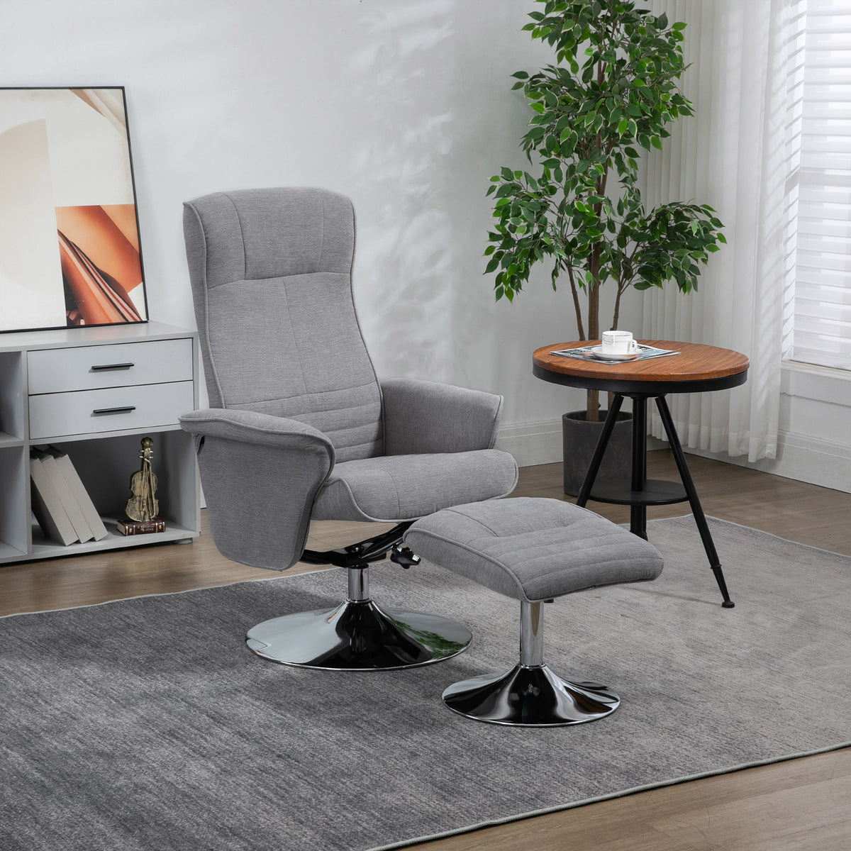 Recliner chair with footstool, swivel, adjustable backrest, up to 150 kg, 69 x 71 x 104 cm, gray (2)