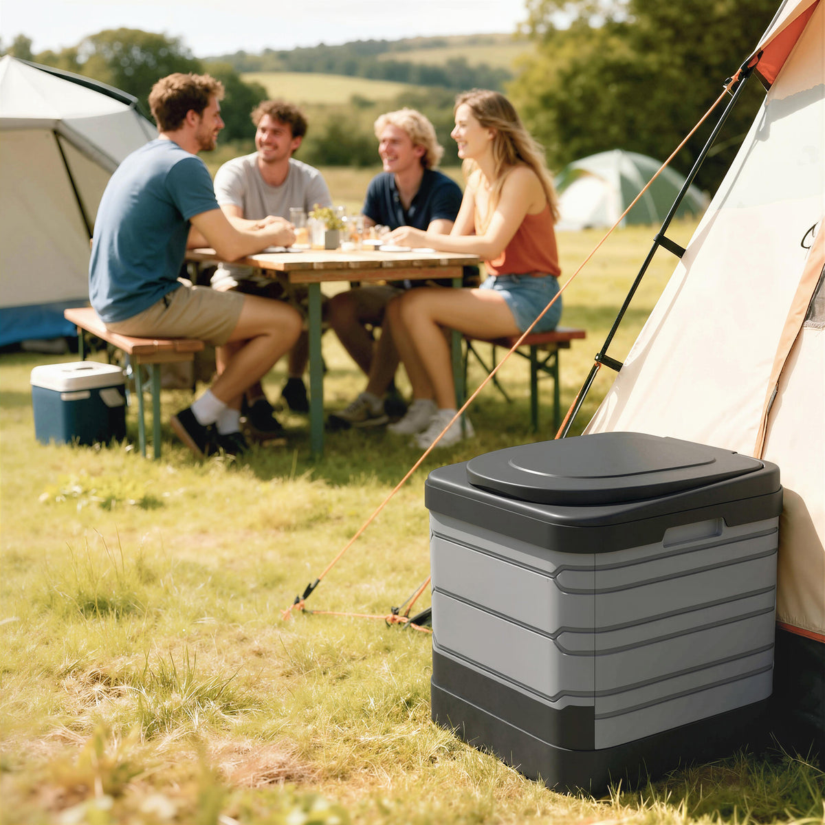 Camping toilet, foldable travel toilet up to 150 kg with 12 coagulation powder packets, 12 disposal bags, 42 x (2)