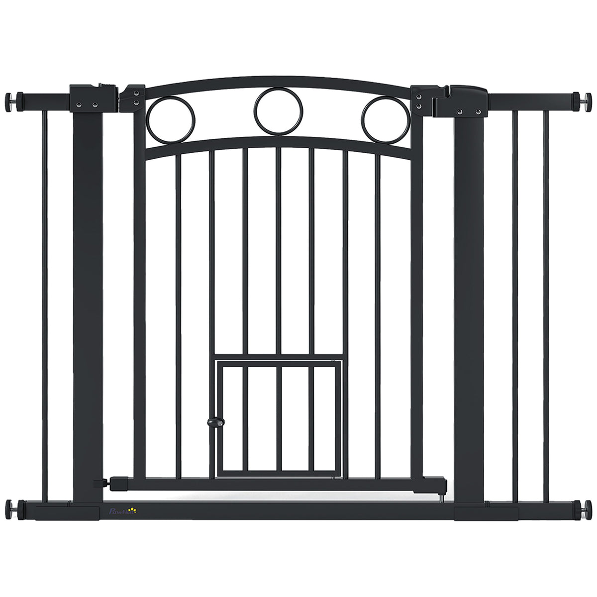 PawHut Haustiertor, 77 cm Treppengatter, verstellbare Breite 76-104 cm, mit Katzentür, für Treppen und