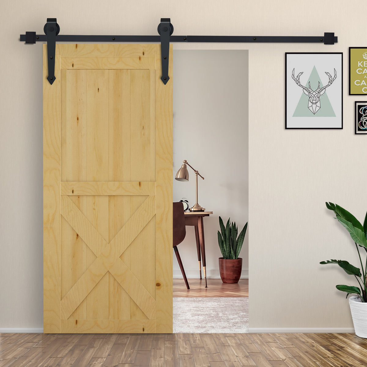 HOMCOM Schiebetür-Kit, rustikales Design, Kohlenstoffstahl, trägt bis zu 100 kg pro Paneel – Produktabbildung 2