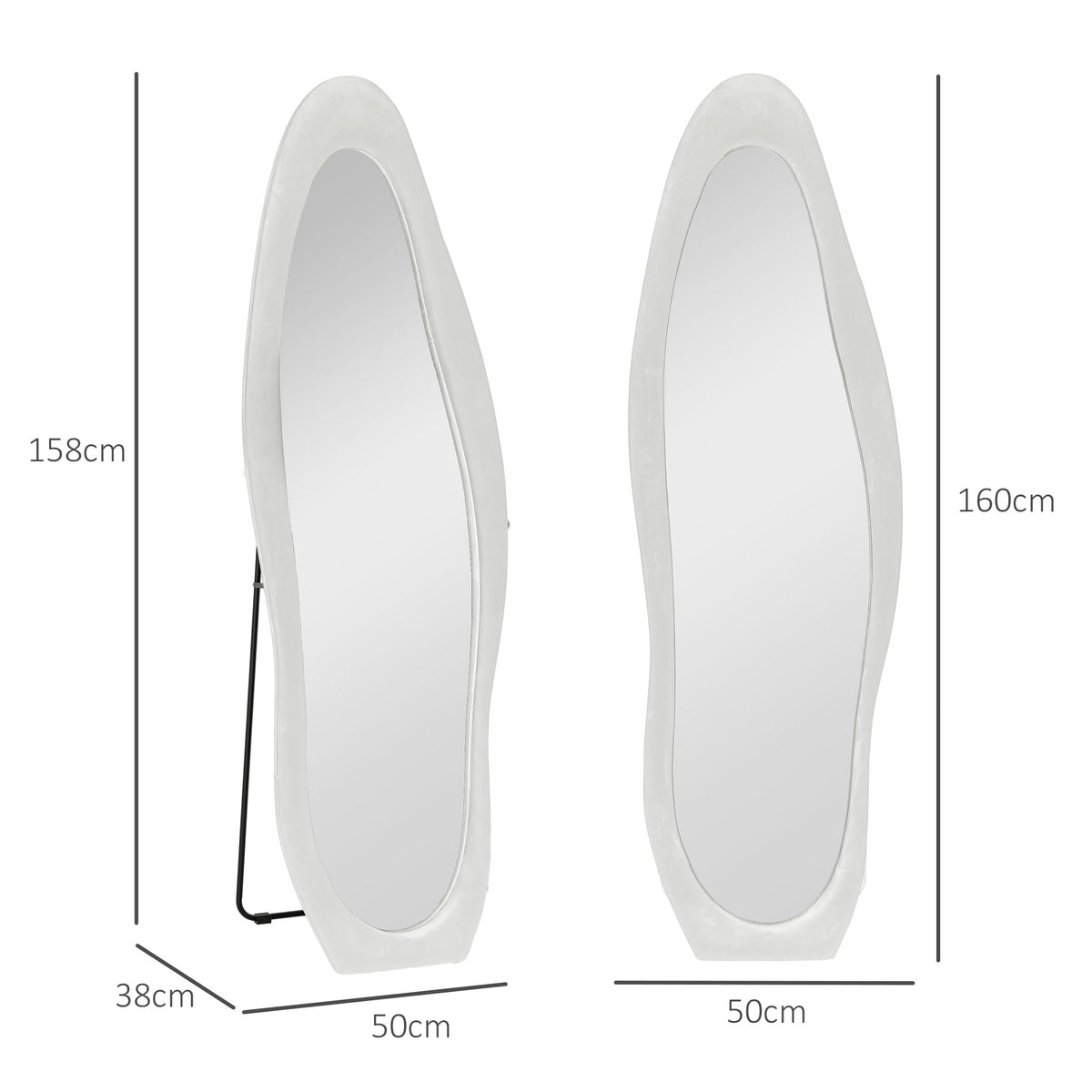 HOMCOM Ganzkörperspiegel, wellige Form, 160 x 50 cm, freistehend, samtartiger Rahmenbezug, Schlafzimmer – Produktabbildung 3